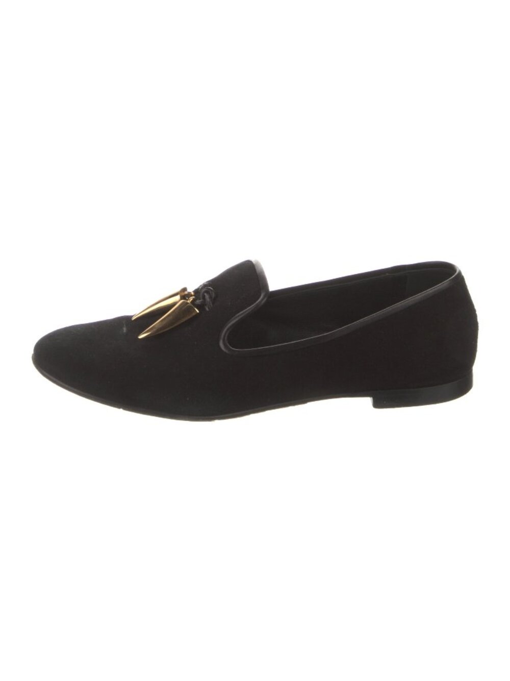 Giuseppe Zanotti Black Suede Shark Tooth Gold Charm Loafers Size 6 / IT 36
